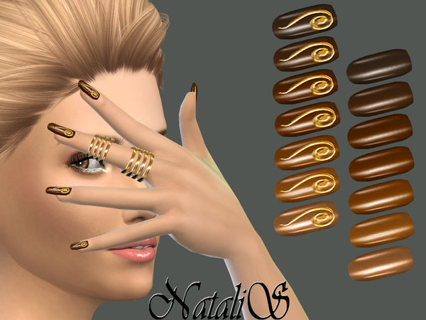  The Sims Resource: Gold chocolate nails collection by NataliS