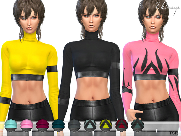  The Sims Resource: Leather Detail Crop Top by ekinege