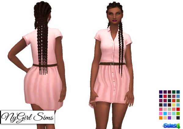  NY Girl Sims: Collared Button Down Dress with Belt