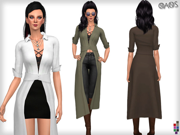  The Sims Resource: Shirley Plunge Neck Split Maxi Shirt by OranosTR