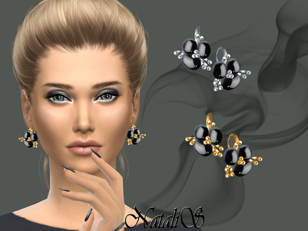  The Sims Resource: Onyx flower earrings by NataliS