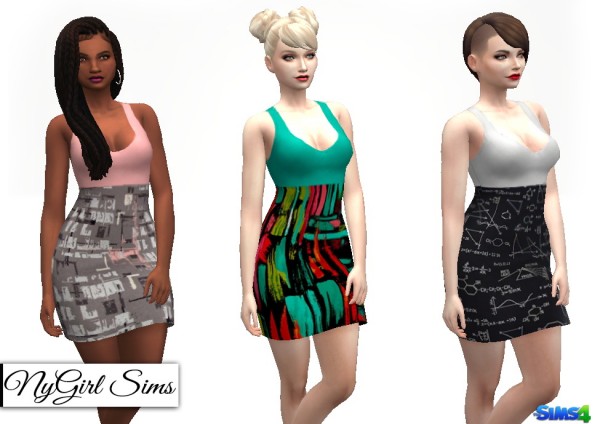  NY Girl Sims: Tank Mini Dress with Printed High Waist Skirt