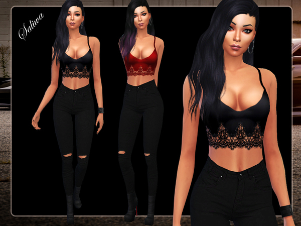  The Sims Resource: Lace Detail Satin Top by Saliwa