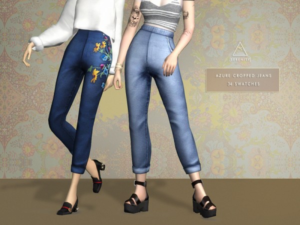  The Sims Resource: Azure Cropped Jeans by serenity cc