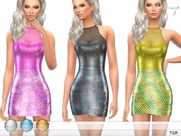 The Sims Resource: Mermaid Sequin Mini Dress by Ekinege