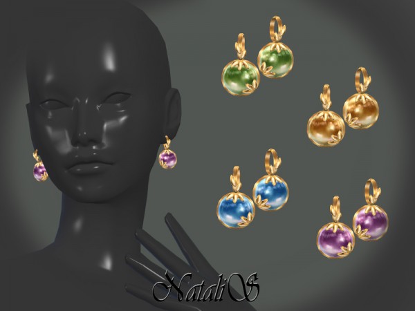  The Sims Resource: Leafs and cabochon earrings by NataliS
