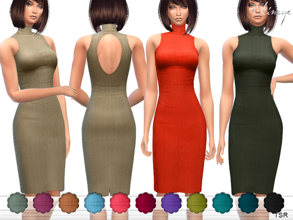  The Sims Resource: Ribbed High Neck Dress by ekinege