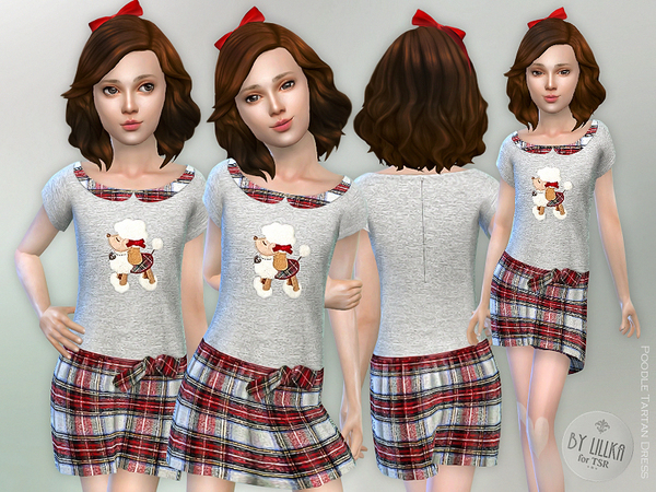  The Sims Resource: Poodle Tartan Dress by lillka