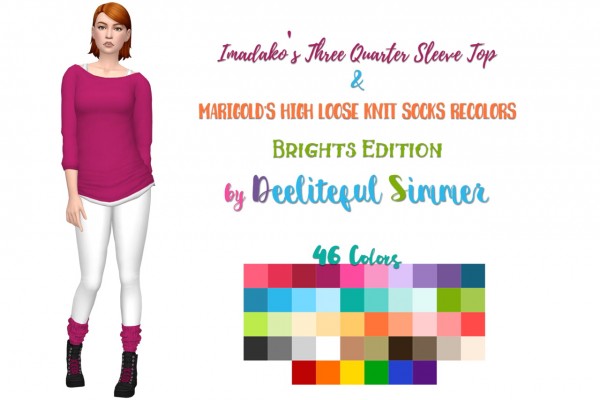  Deelitefulsimmer: Imadako`s Three quarter sleeve top and Marigold`s high loose knit socks recolors