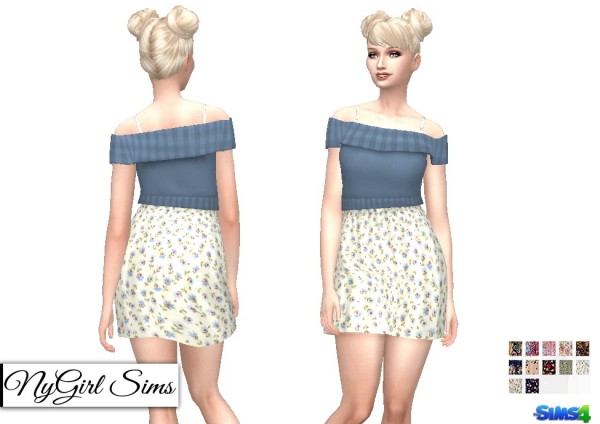  NY Girl Sims: Floral Spaghetti Strap Dress With Off Shoulder Sweater