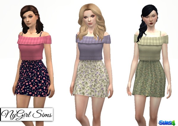  NY Girl Sims: Floral Spaghetti Strap Dress With Off Shoulder Sweater