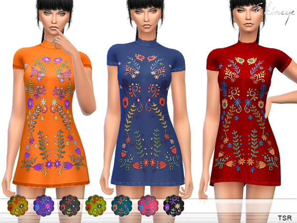  The Sims Resource: Embroidered Shift Dress by ekinege