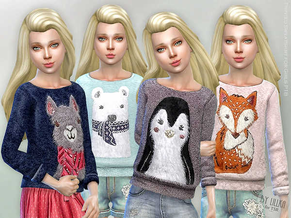 The Sims Resource: Printed Sweatshirt for Girls P18 by lillka
