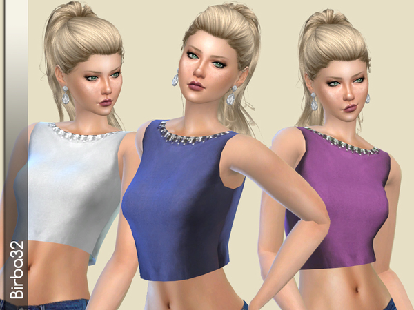  The Sims Resource: Embelished nek short top by Birba32