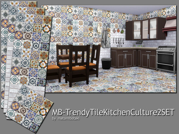  The Sims Resource: Trendy Tile Kitchen Culture 2SET by matomibotaki