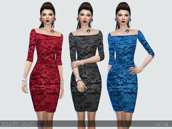 The Sims Resource: Elegant velvet dress by Paogae