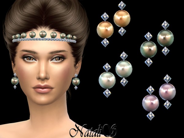  The Sims Resource: Crystals and pearl earrings v2 by NataliS