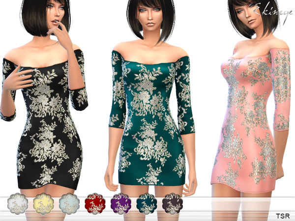  The Sims Resource: Sequin Flower Dress by Ekinege