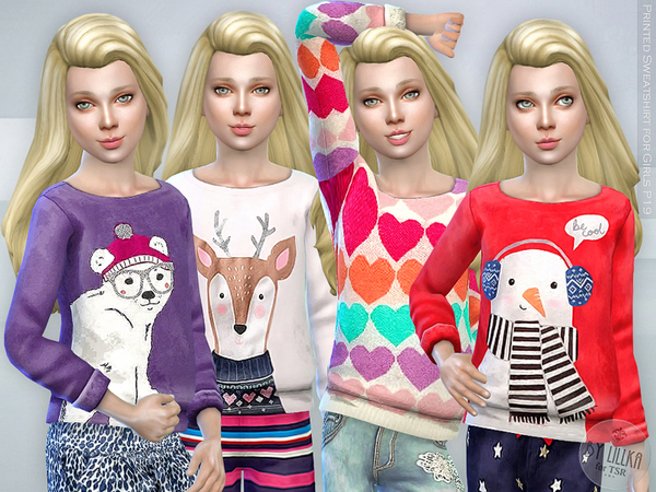 The Sims Resource: Printed Sweatshirt for Girls P19 by lillka
