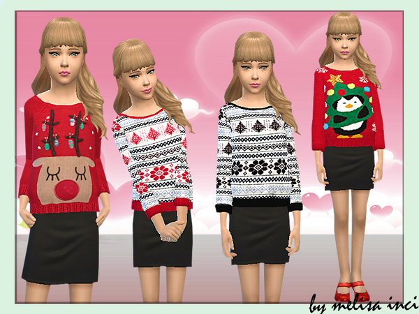  The Sims Resource: Girls Christmas Knitted Jumper by melisa inci