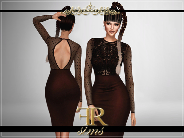  The Sims Resource: Lace Panel Bodycon Midi Dress by FashionRoyaltySims