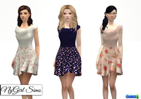  NY Girl Sims: Origami Flare Dress with Floral Skirt