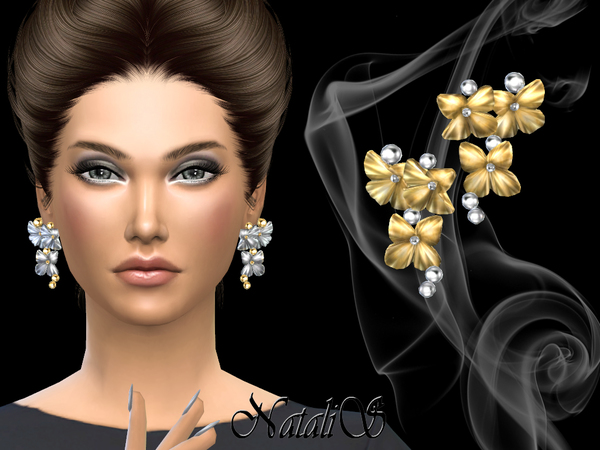  The Sims Resource: Massive metal flower earrings by NataliS