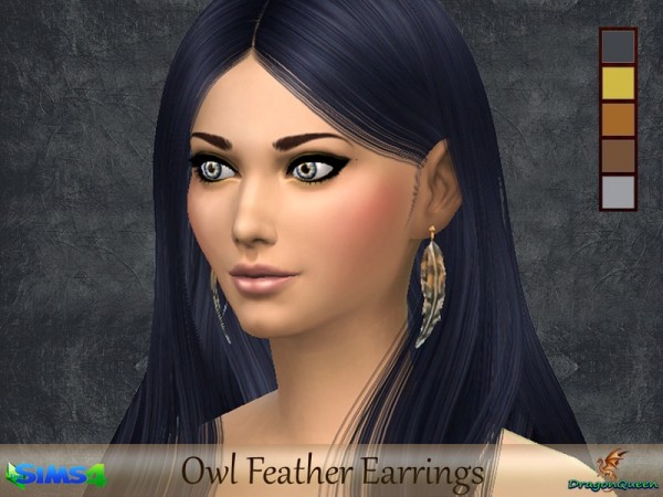  The Sims Resource: Owl Feather Earrings by DragonQueen