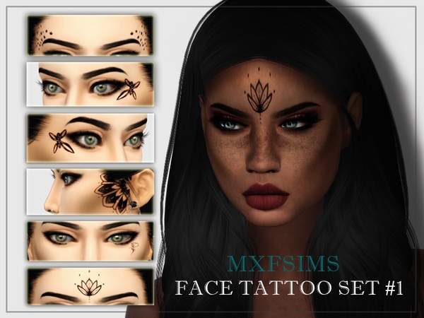  The Sims Resource: Face Tattoo Set 1 by mxfsims