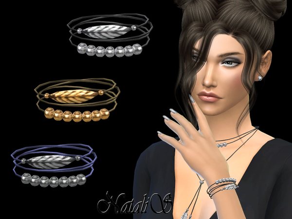  The Sims Resource: Cord bracelet with feathers and beads by NataliS