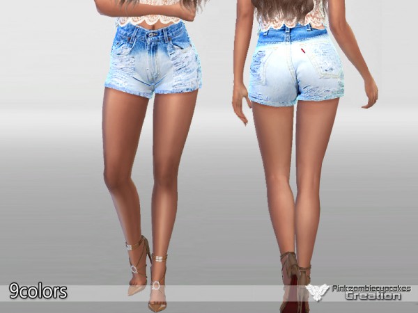 The Sims Resource: Realistic Ombre Denim Shorts by Pinkzombiecupcake