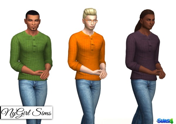  NY Girl Sims: Rolled Sleeve Ribbed Henley