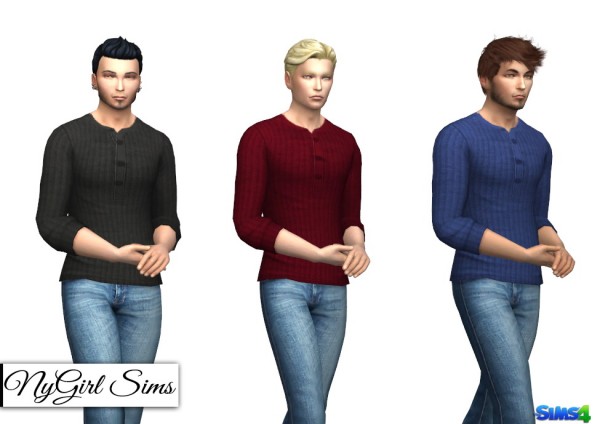  NY Girl Sims: Rolled Sleeve Ribbed Henley