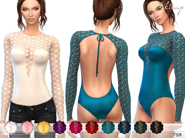  The Sims Resource: Open Back Lace Bodysuit   Set19 by ekinege