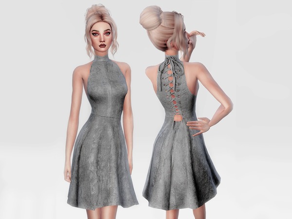  The Sims Resource: Lace Up Suede Dress by itsleeloo