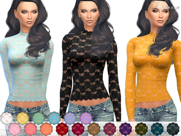  The Sims Resource: Sheer Mesh Lace Top by ekinege
