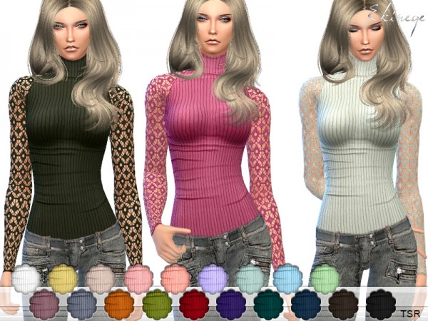  The Sims Resource: Rib and Lace Turtleneck Top by ekinege
