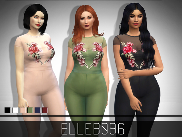  The Sims Resource: Rose Embroidered Jumpsuit by Elleb096