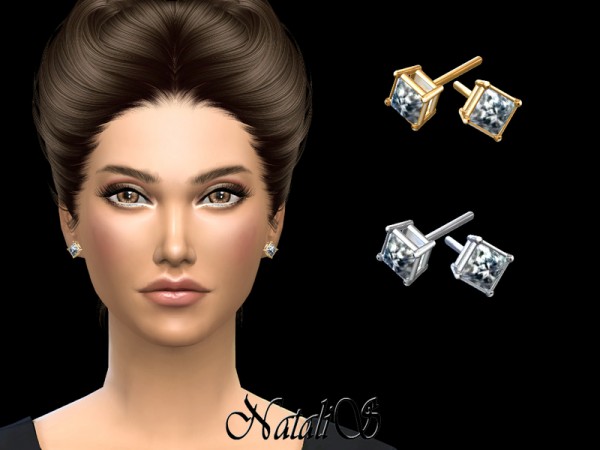  The Sims Resource: Princess cut stud earrings by Natalis