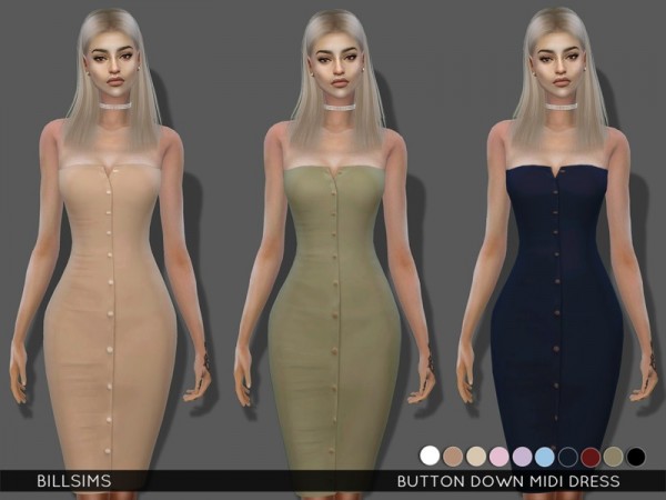  The Sims Resource: Button Down Midi Dress by Bill Sims