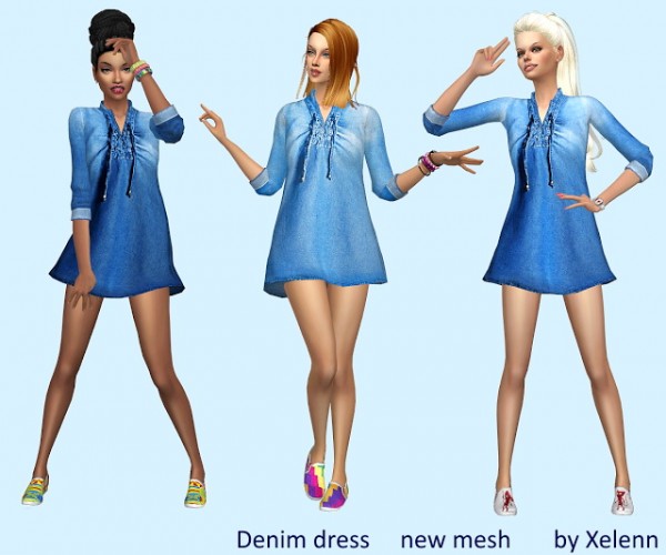  The Sims 4 Xelenn: Denim dress and GTW espadrilles