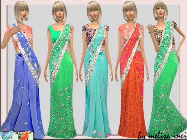  The Sims Resource: Embroidered Silk Saree by melisa inci