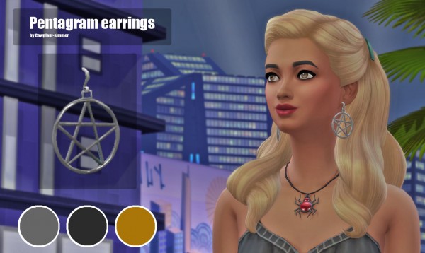  Mod The Sims: Pentagram earrings by cowplant simmer