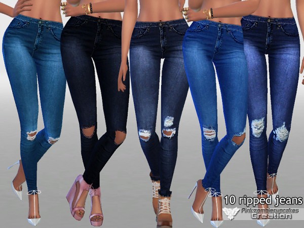  The Sims Resource: 10 Dark Ripped Denim Jeans by Pinkzombiecupcakes