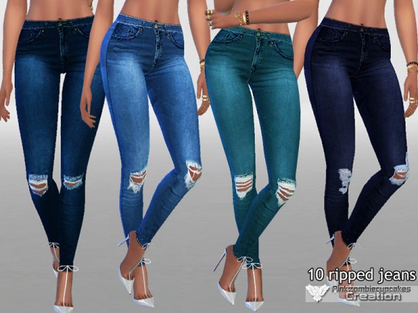  The Sims Resource: 10 Dark Ripped Denim Jeans by Pinkzombiecupcakes