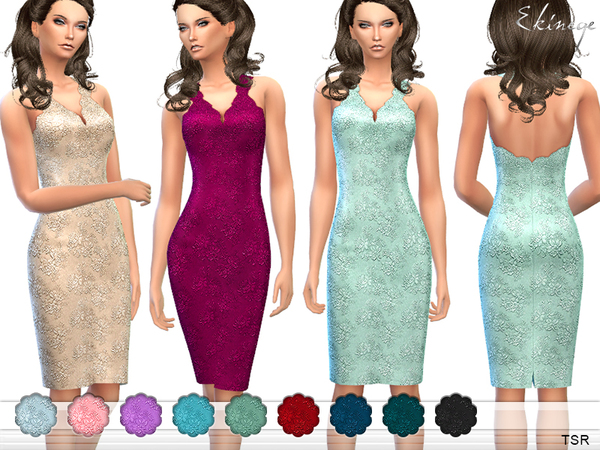  The Sims Resource: Embroidered Lace Halter Dress by ekinege