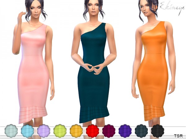  The Sims Resource: Asymmetric Ruffle Hem Dress by ekinege
