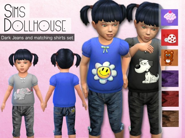  The Sims Resource: Toddler Denim Jeans and Cartoon Top by SimsDollhouse