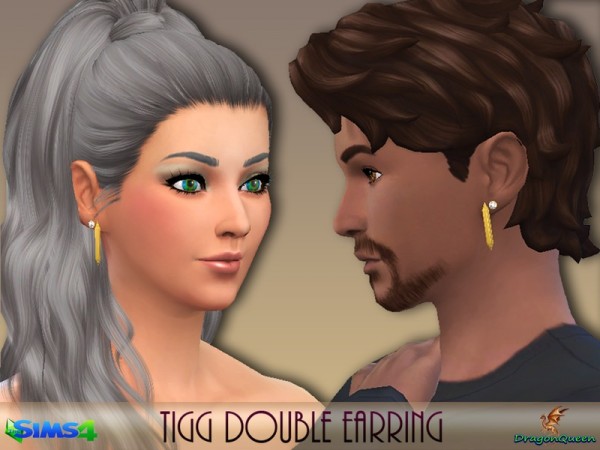  The Sims Resource: Tigg Double Earrings by DragonQueen