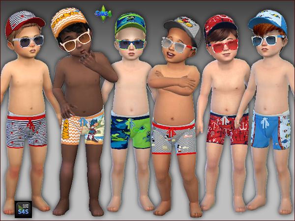  Arte Della Vita: Sets with 6 swimtrunks, caps and sunglasses for toddlers